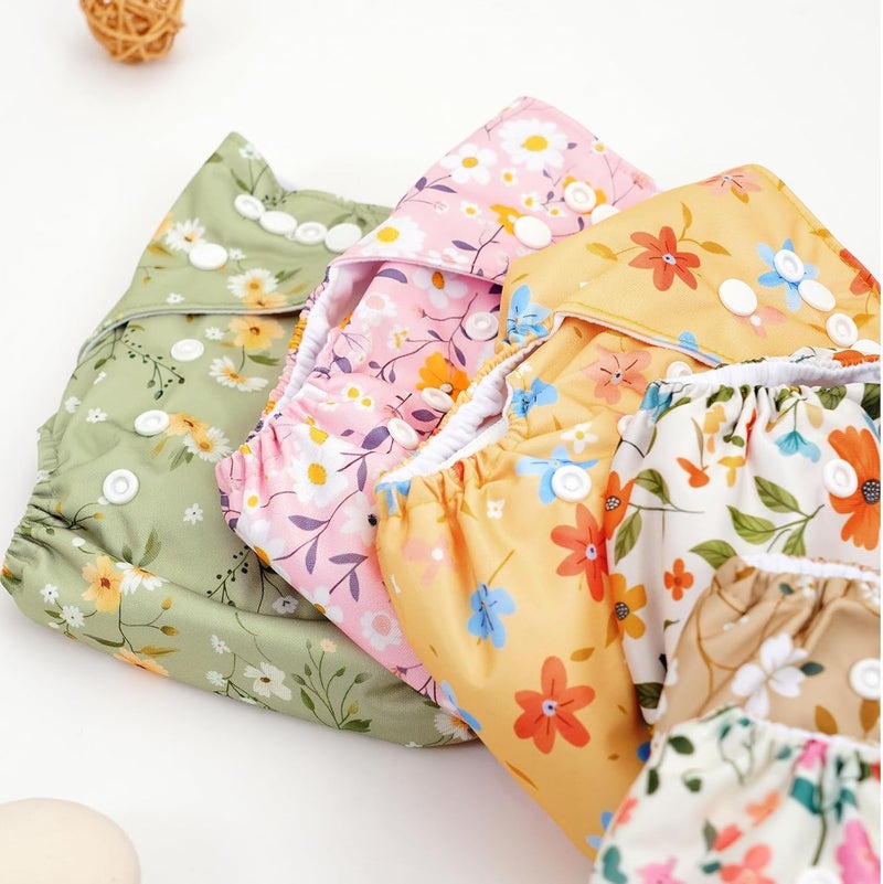 CoolaPeach 12 Set Reusable Adjustable Cloth Diapers for Newborn to 0-3 Years,One Size Washable Pocket Nappy Covers for Baby Girl and Boy,6 Pack Cloth Diapers+6pcs Microfiber Inserts (NCP05) - Image 2
